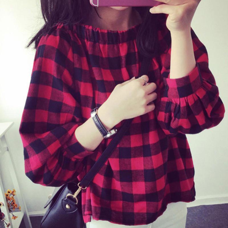 Áo trễ vai kẻ sọc vuông phong cách Hàn Quốc cho nữ