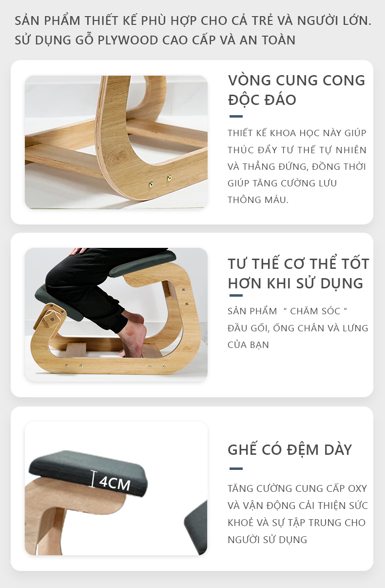 Ghế quỳ chống gù thông minh theo công thái học thương hiệu IGA - GP266