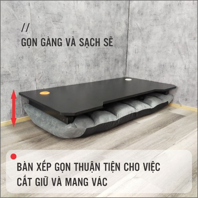 Bàn gỗ chân sắt chữ K gấp gọn, bàn làm việc FUFUTECH, lắp ráp sẵn, có lỗ đi dây, giao hoả tốc 2h