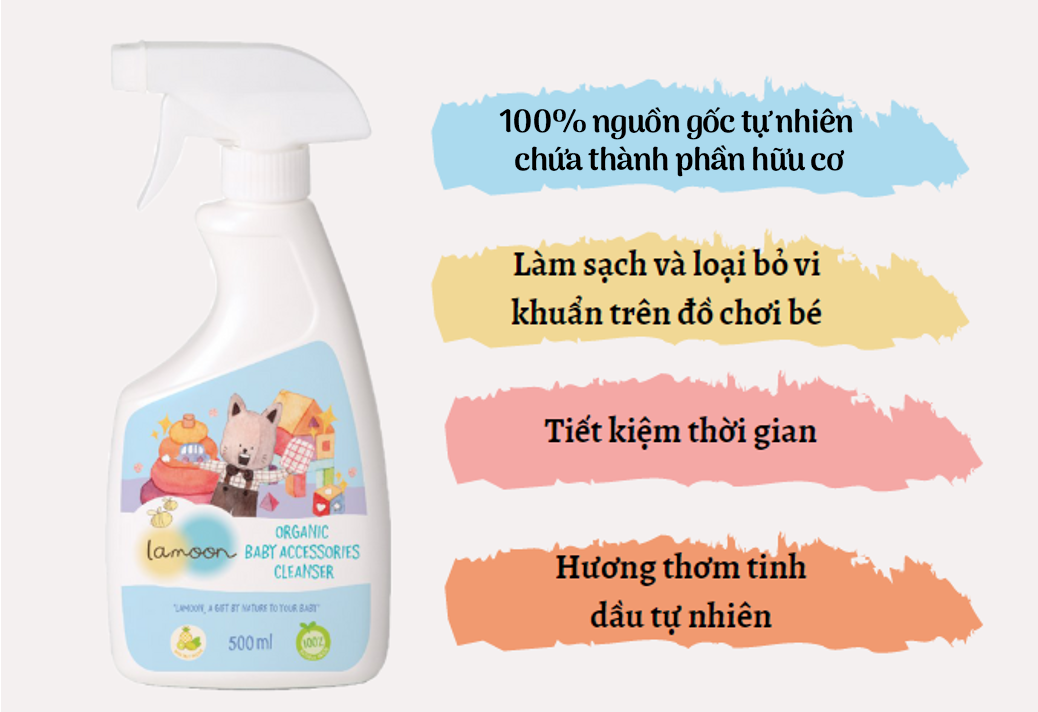 Nước rửa đồ chơi Organic cho bé Lamoon - Bình 500ml