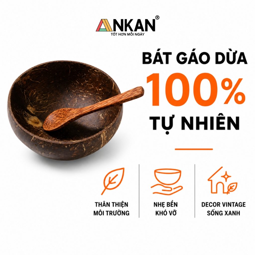 Bát Gáo Dừa Và Muỗng, Bát Gáo Dừa Thân Thiện Với Môi Trường Dùng Để Ăn Ngũ Cốc Sữa Chua Hoa Quả