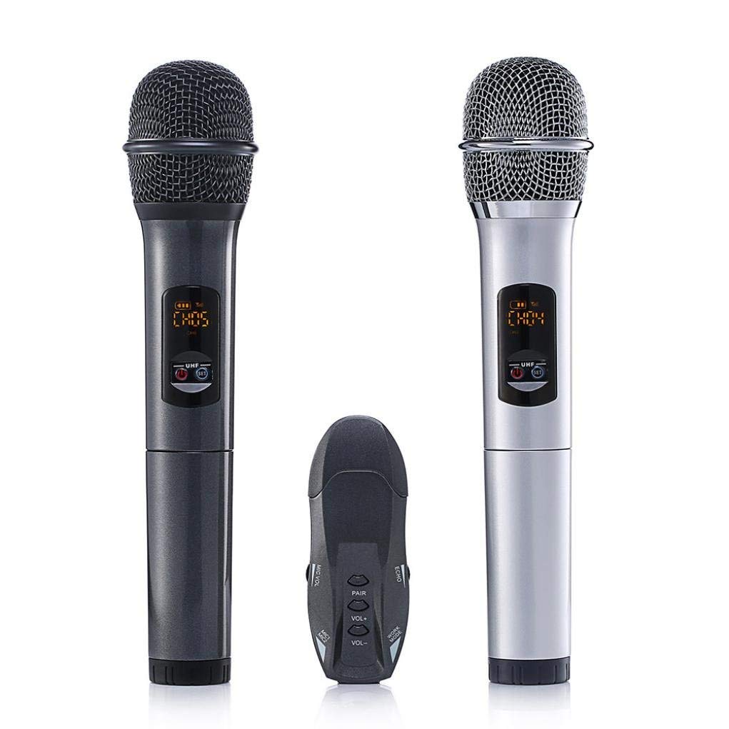 Micro Karaoke không dây Excelvan K18U, 02 mic, UHF (Xám, Đen) - Hàng Chính Hãng