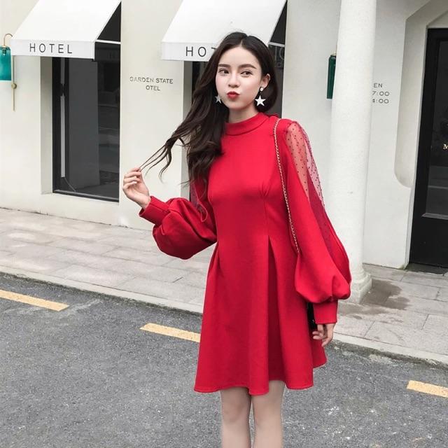 Váy tay ren cổ nơ sau