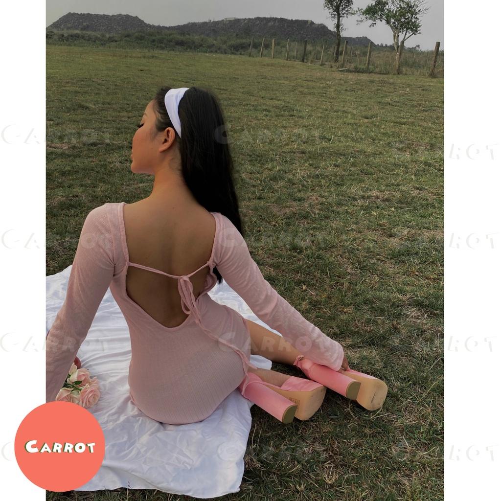 Đầm body hở lưng sexy váy ôm hồng sang chảnh cá tính khoét lưng tay dài thun co giãn tốt đi chơi carrotxinhdep-