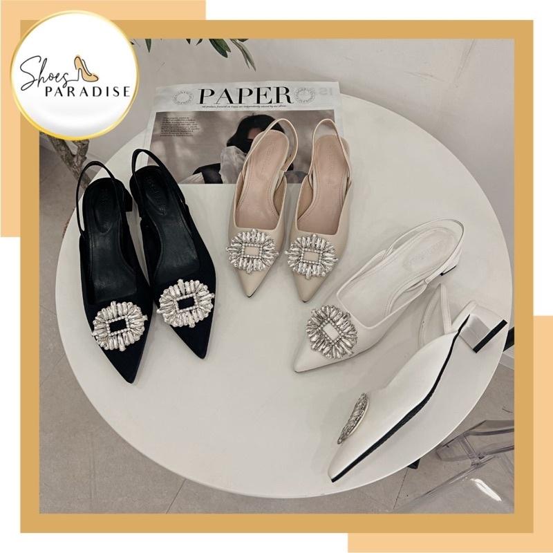 Giày nữ cao gót mũi nhọn 3cm quai đá slingbak giày đẹp satin 3p SHOES PARADISE BBXK10