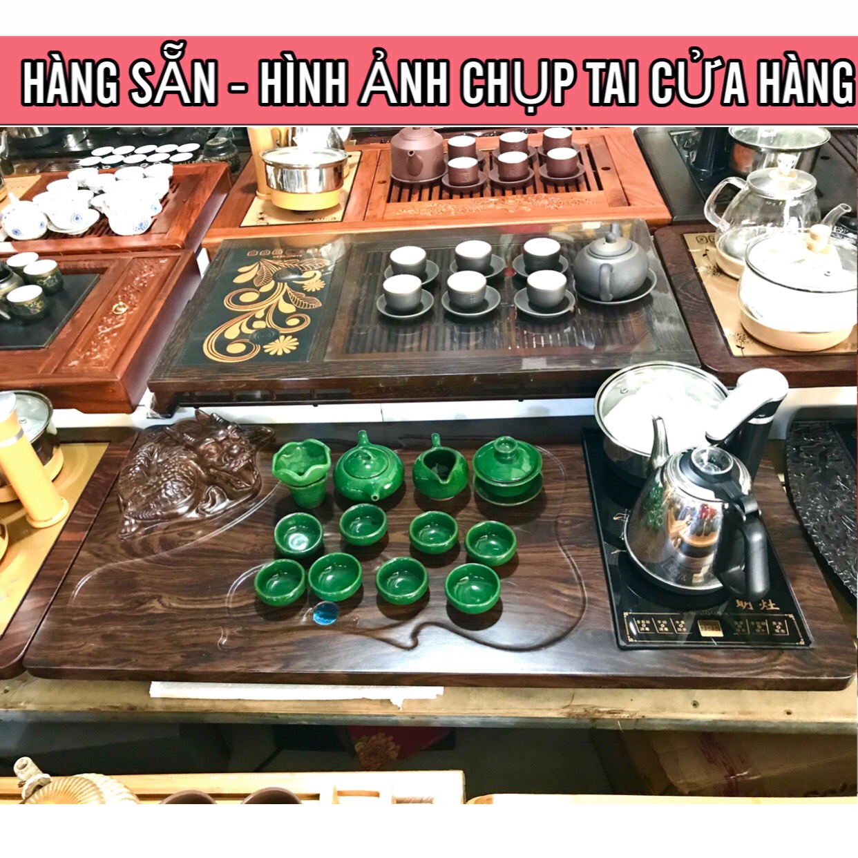 Bàn trà điện thông minh tự động đa năng Tượng Rồng khung gỗ cao cấp TR14-Phong cách trà đạo,Một bộ đủ món như hình