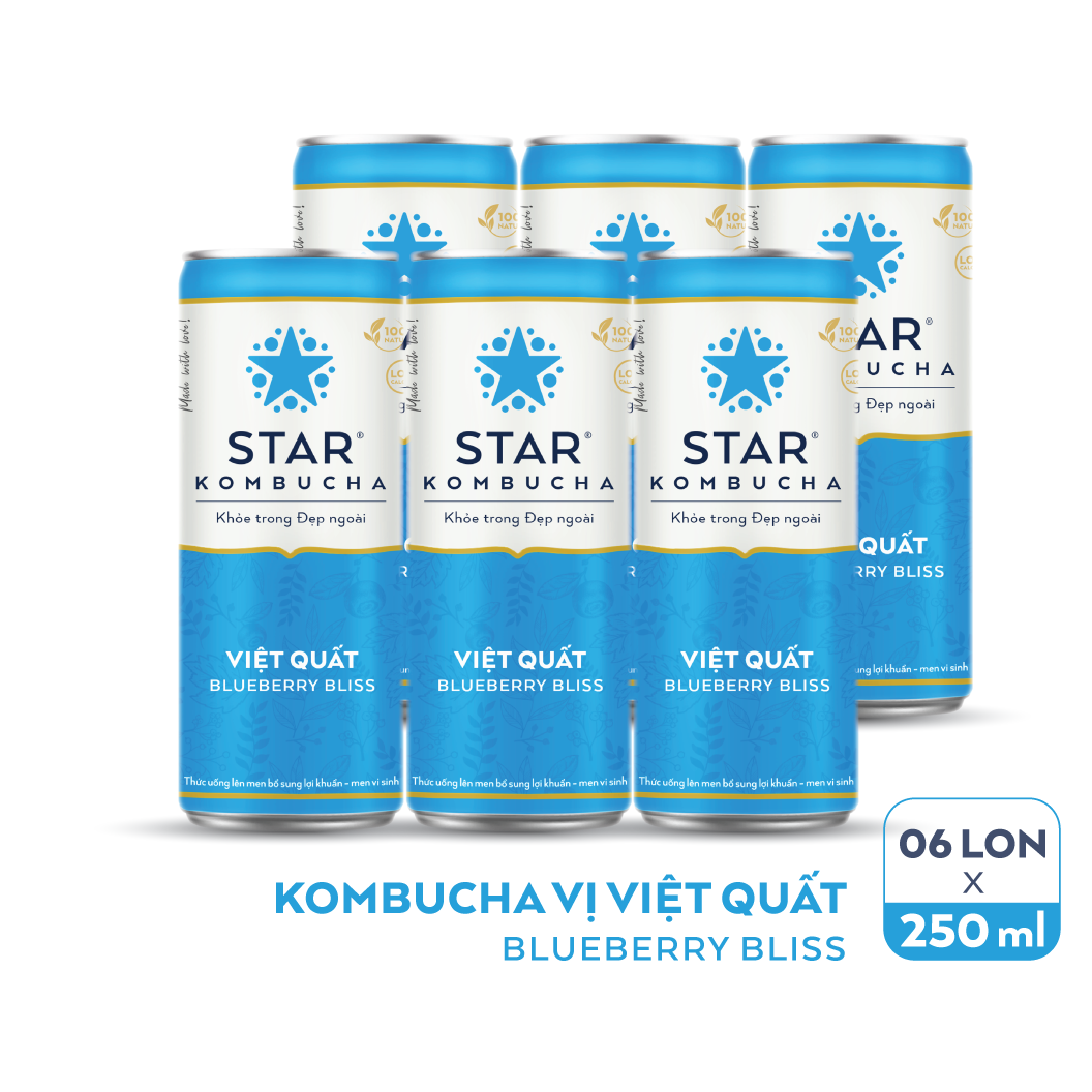 Lốc 6 lon thức uống lên men STAR KOMBUCHA Việt Quất / Blueberry Bliss (250ml/lon)