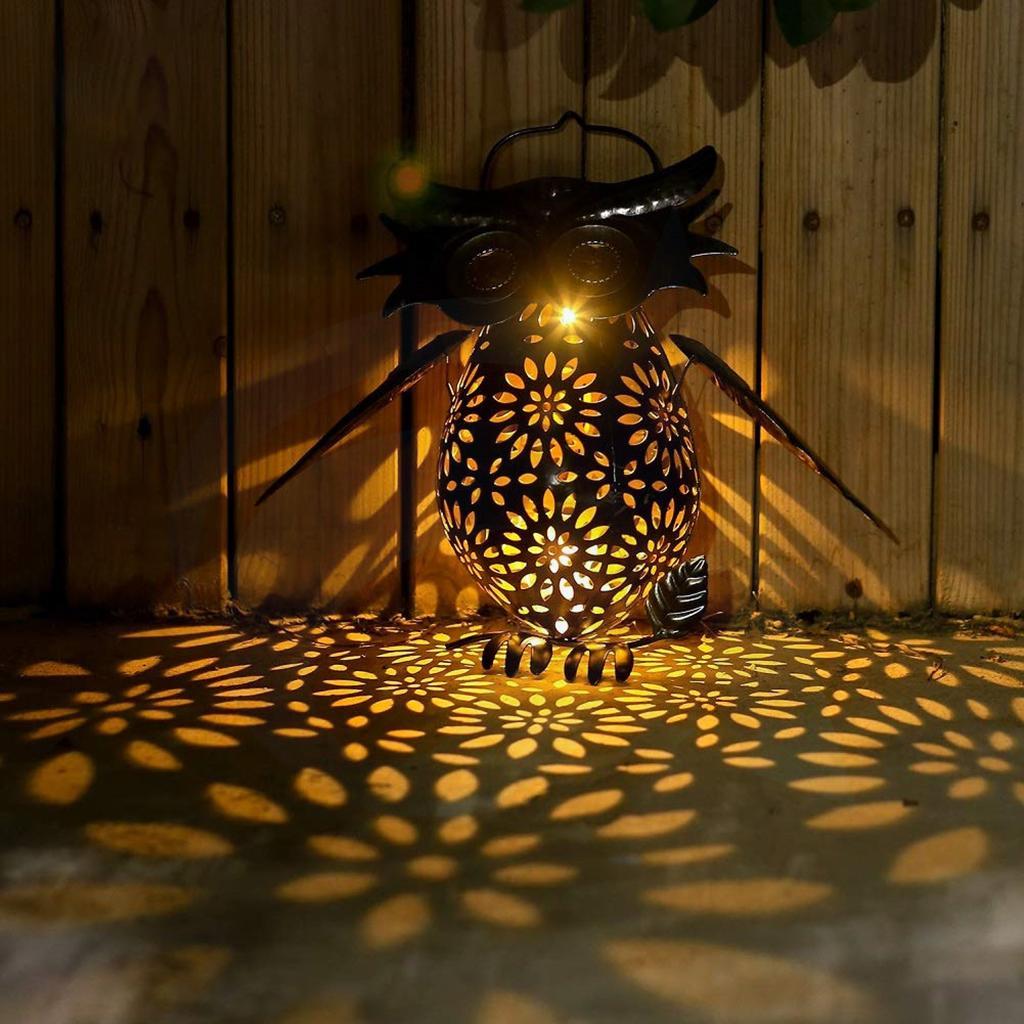 Iron Art Vintage Style Owl Solar Lights Hanging Lantern for Garden Yard Lawn