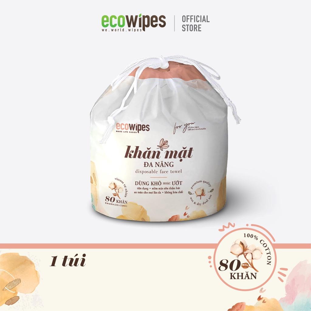 Khăn giấy khăn mặt khô đa năng Ecowipes cuộn 80 tờ size khăn 20x20cm lau khô lau ướt giấy lau mặt dùng một lần