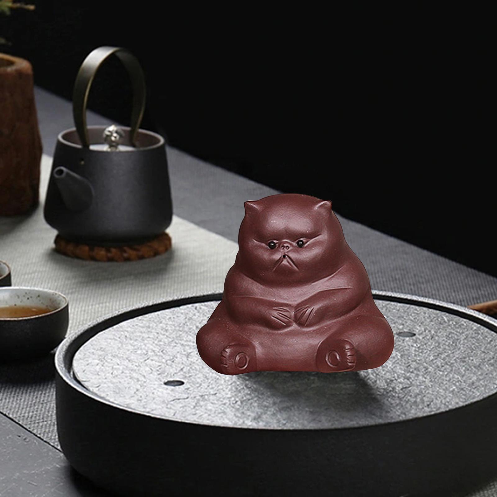 Statue Clay Tea Pet Dining Room Home Decor Miniature Kitten Figurines Kitty Sculpture for Bookshelf Dorm Living Room Cabinet