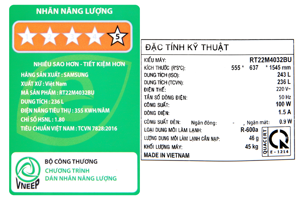 Tủ Lạnh Inverter Samsung RT22M4032BU/SV (236L) - Hàng Chính Hãng - Chỉ Giao tại HCM