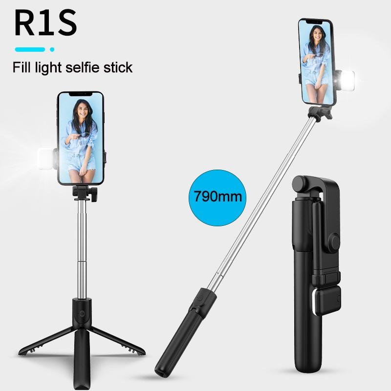 Gậy 3 chân tự sướng Selfie Bluetooth Không Dây Gấp Gọn Kèm Điều Khiển Từ Xa với đèn LED R1S cho điện thoại IOS Android