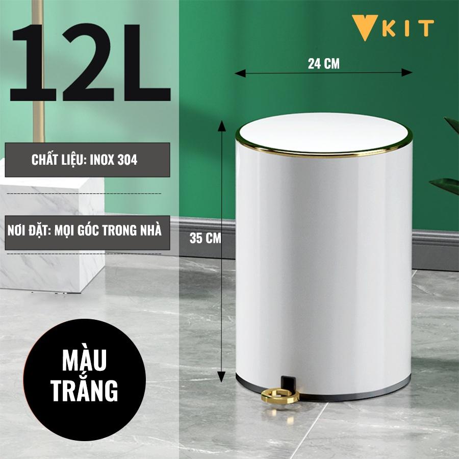 Thùng rác inox có nắp đậy cao cấp - Thùng đựng rác inox gia đình hiện đại R12