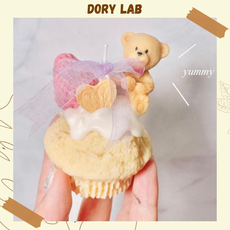 Nến Thơm Handmade Bánh Muffin Gấu Con Kèm Chữ Happy Birthday - Dory Lab