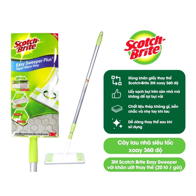 Cây lau nhà siêu tốc dùng khăn giấy thay thế Scotch-Brite 3M đa năng, xoay 360 độ, lấy sạch bụi và tóc mọi ngóc ngách