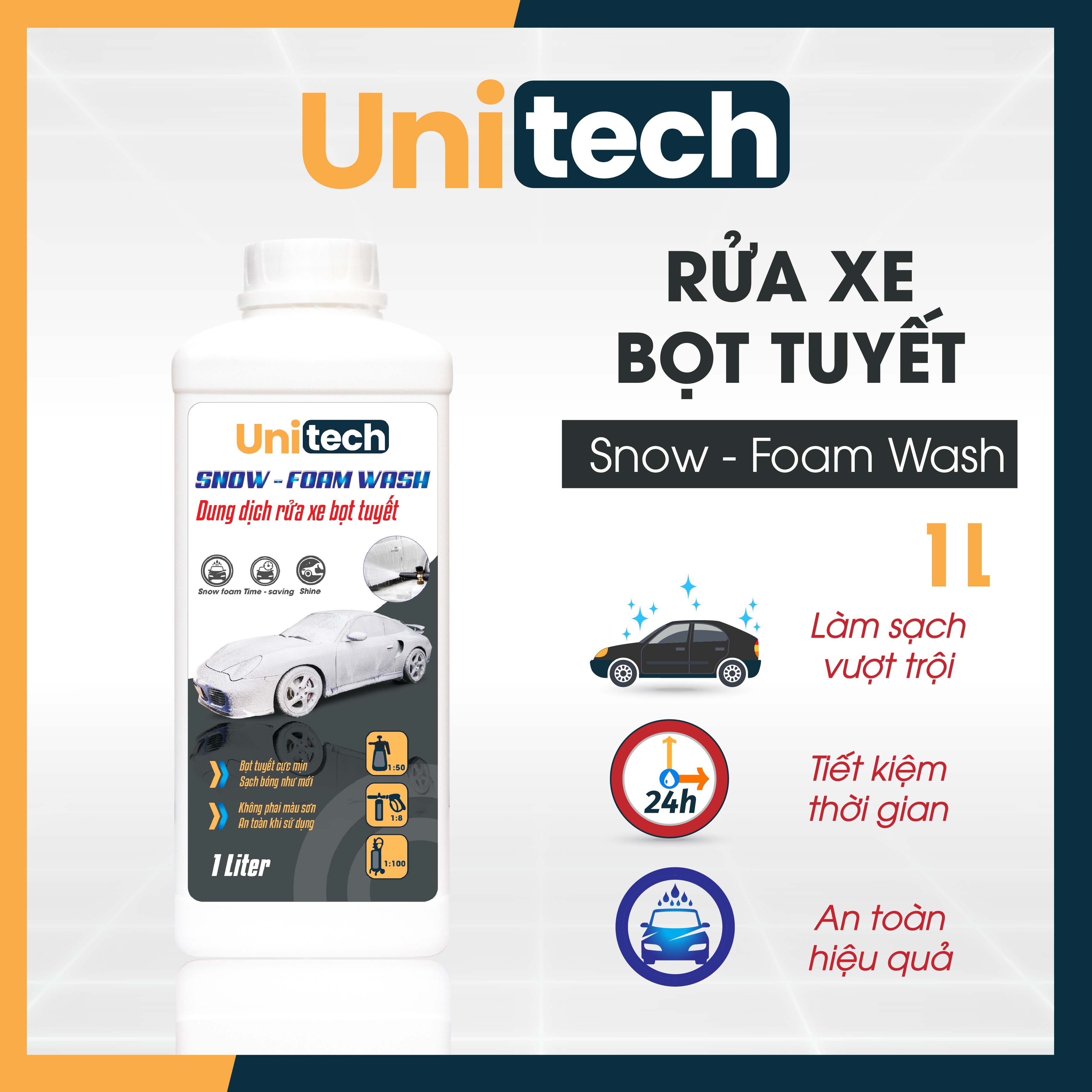 Nước rửa xe bọt tuyết UNITECH | Siêu đậm đặc, pH trung tính chống phai màu sơn xe tuyệt đối, hương thơm dễ chịu