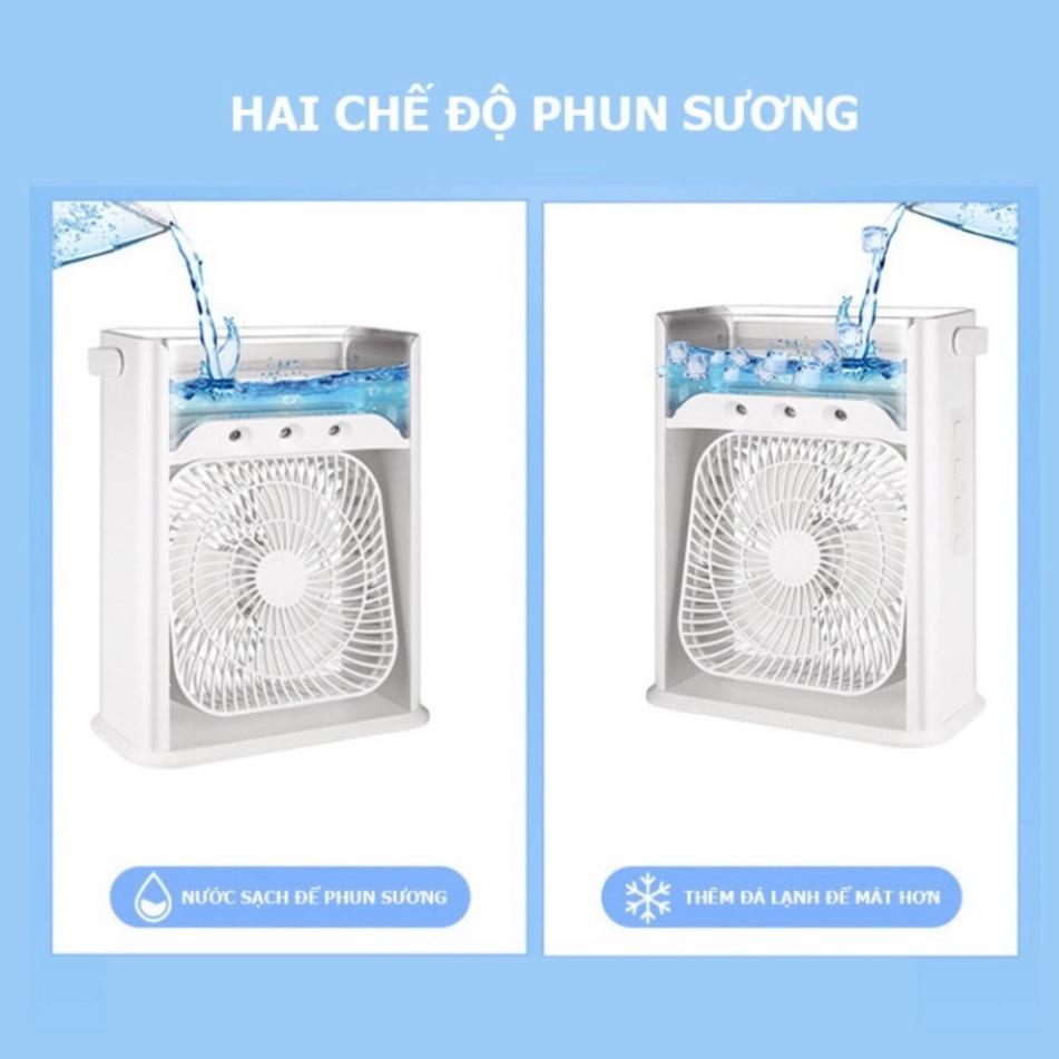 Quạt điều hòa hơi nước mini để bàn, quạt phun sương có khay chứa đá, có 5 vòi phun sương kèm kèm đèn led màu tùy chỉnh