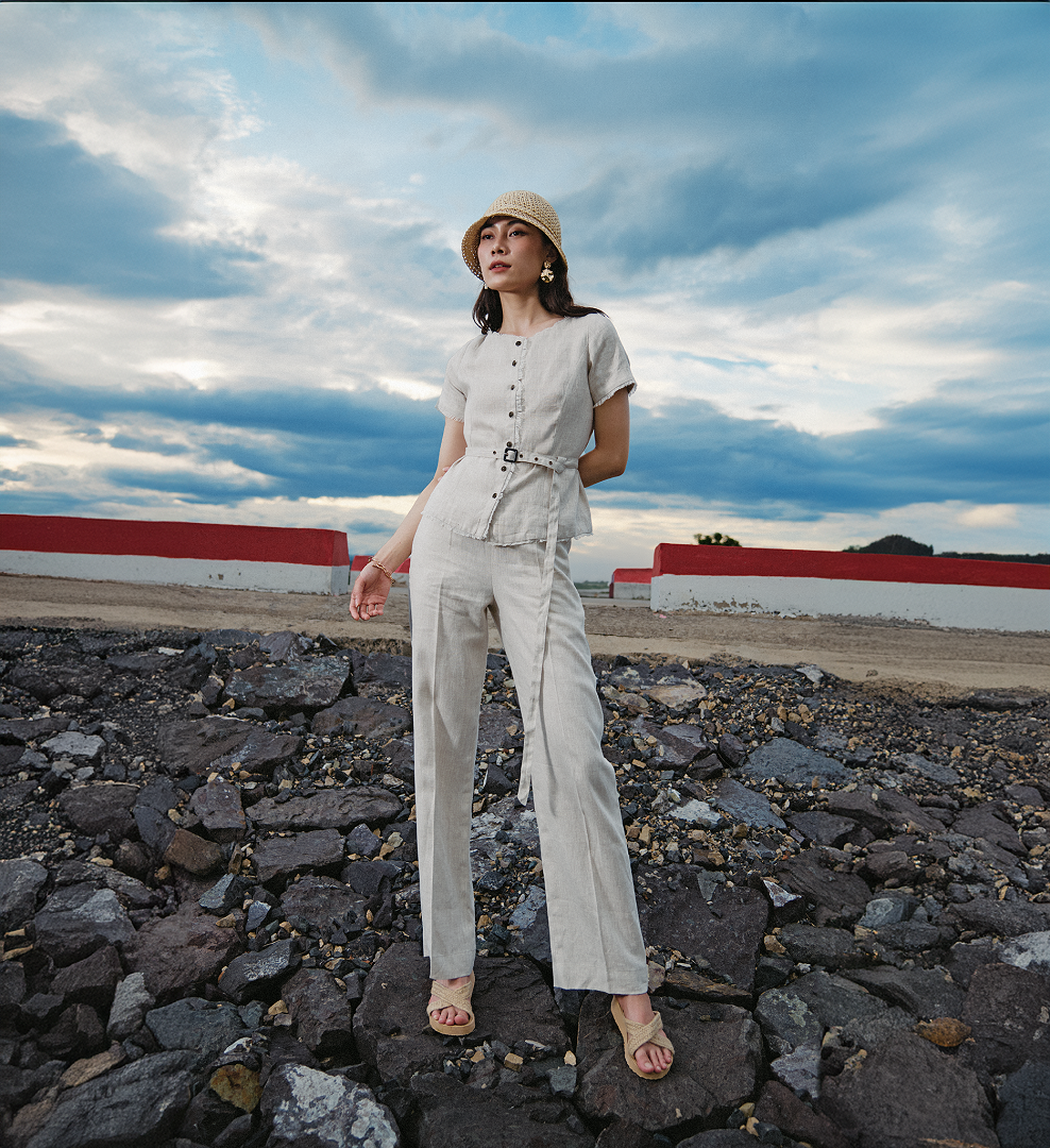 Áo Linen Tua Rua Rút Chỉ Lanh Xám TOP220 Thời trang thiết kế Hity