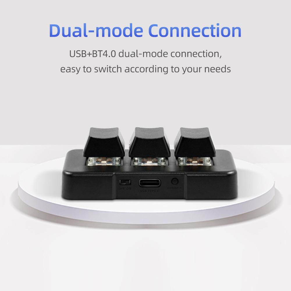 MK321BT 3-key Mini Customized Keyboard with Mechanical Blue Switch USB+BT Dual-mode Connection for Office Game Multimedia White