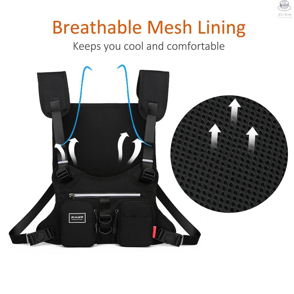Reflective Running Vest Breathable Outdoor Sports Night Safety Vest Waistcoat Chest Pack for Running Fishing Hiking Climbing