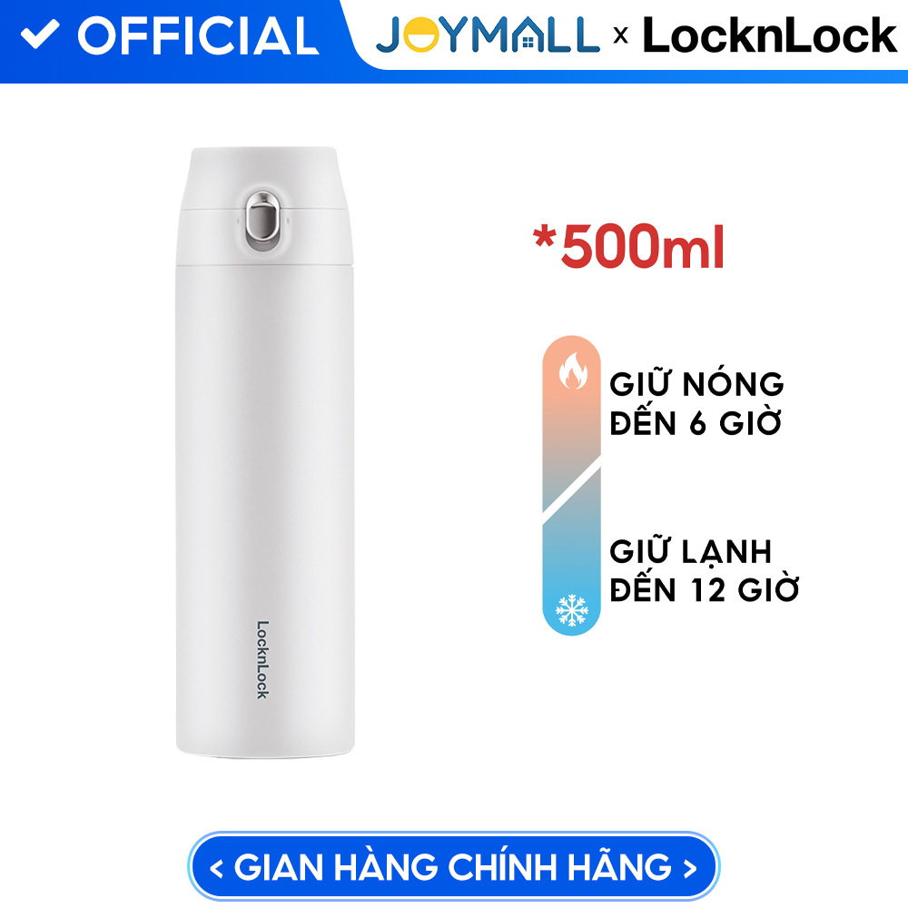 Bình Giữ Nhiệt LocknLock Featherlight One-touch Tumbler màu trắng LHC3257WHT 500ml - Hàng chính hãng, nắp bật tiện lợi - JoyMall