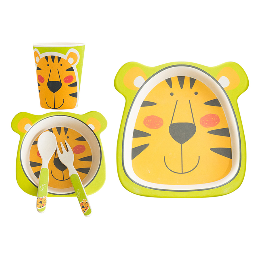 Bộ Dụng Cụ Ăn Uống Bằng Sợi Tre Cho Bé Bamboo Dish Tiger Binggio