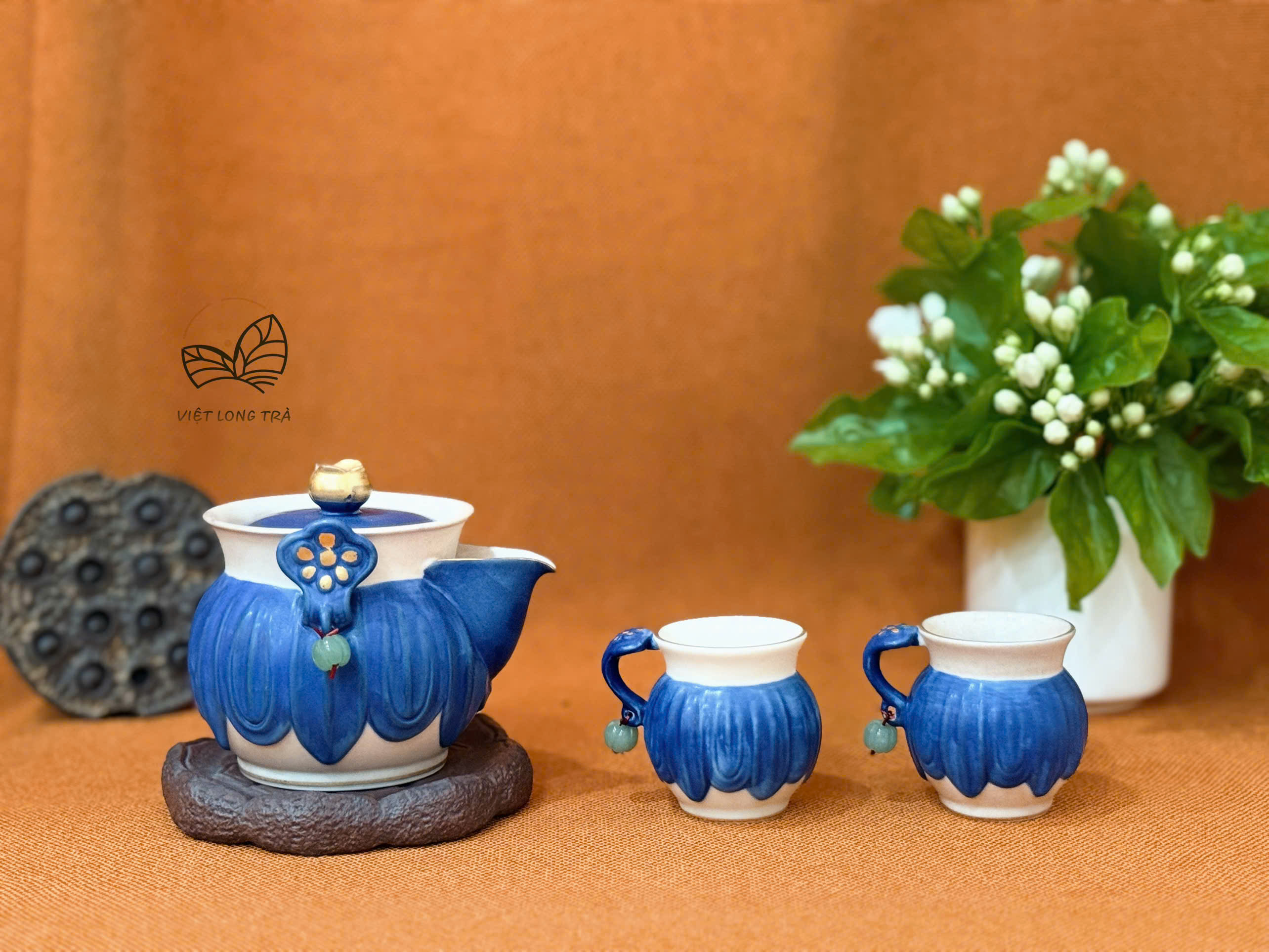 BỘ CHÉN KHẢI PHA TRÀ 4 MÓN DU LỊCH TIỆN LỢI - HỌA TIẾT SEN NGỌC - SET GAIWAN