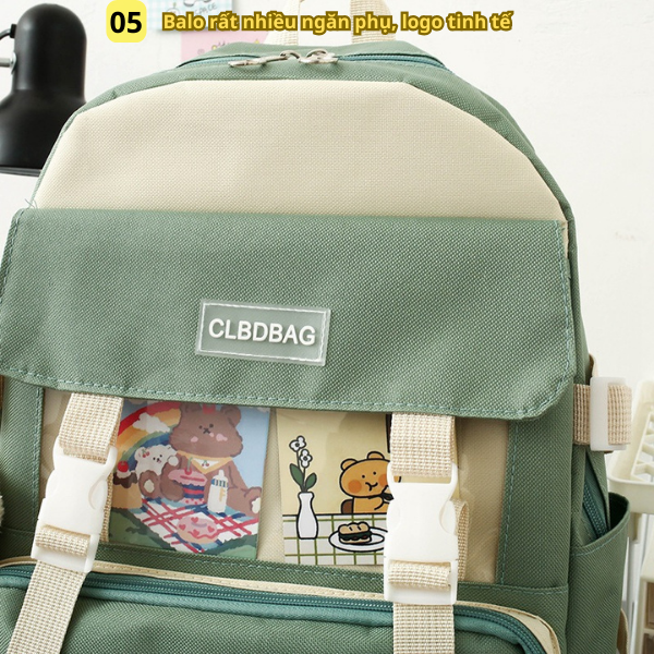Combo 4 món balo nữ BH Kids, phiên bản Hàn Quốc, vải Canvas, chống nước, chống sốc - CH122