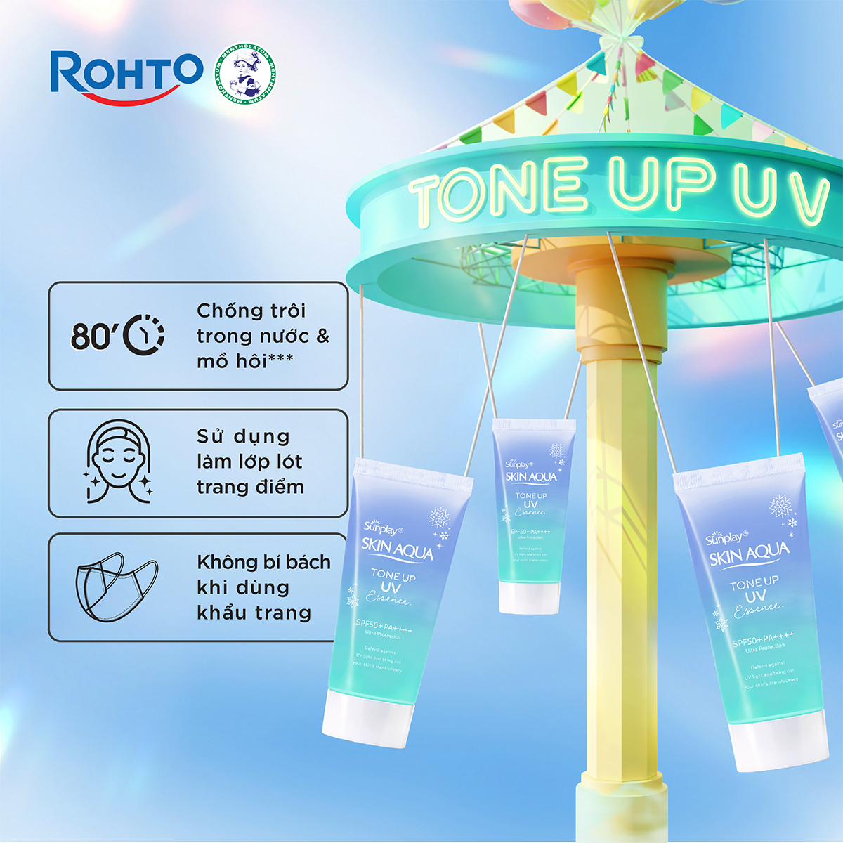 Kem chống nắng nâng tông Skin Aqua Tone up Blue cho da vàng có khuyết điểm đỏ, dạng sữa Sunplay Skin Aqua Tone Up UV Milk Blue SPF 50+ PA++++ 50g