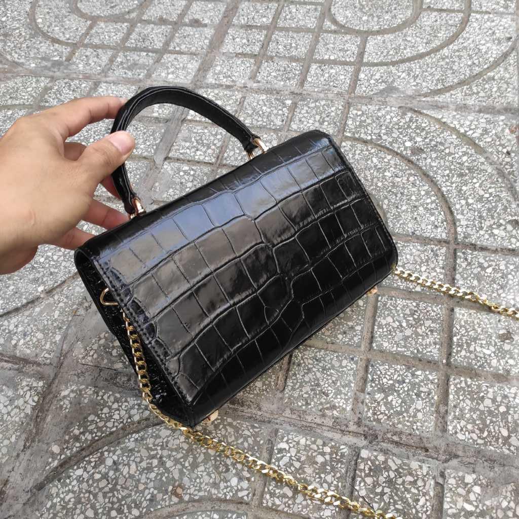 Túi nữ da cá sấu Màu đen quý phái. Size 22 dự tiệc!