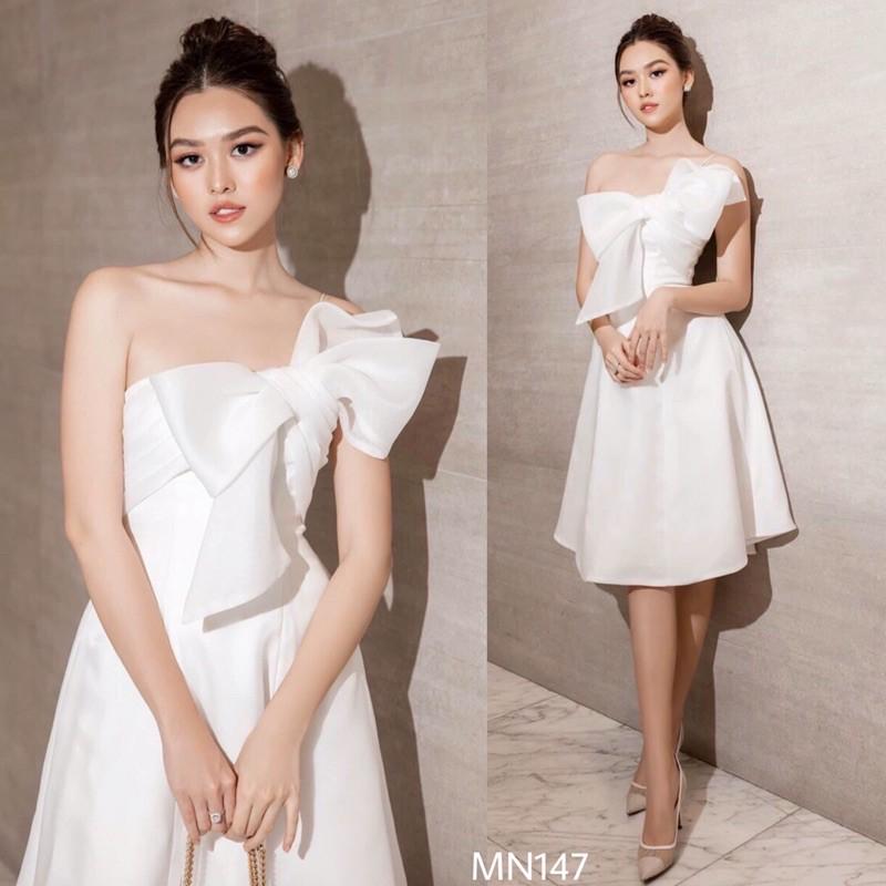Đầm trắng dự tiệc cúp ngực dáng xòe chất liệu Taffta lụa đơn giản sang trọng (Có đệm ngực) MN147 - Đầm Váy Mina