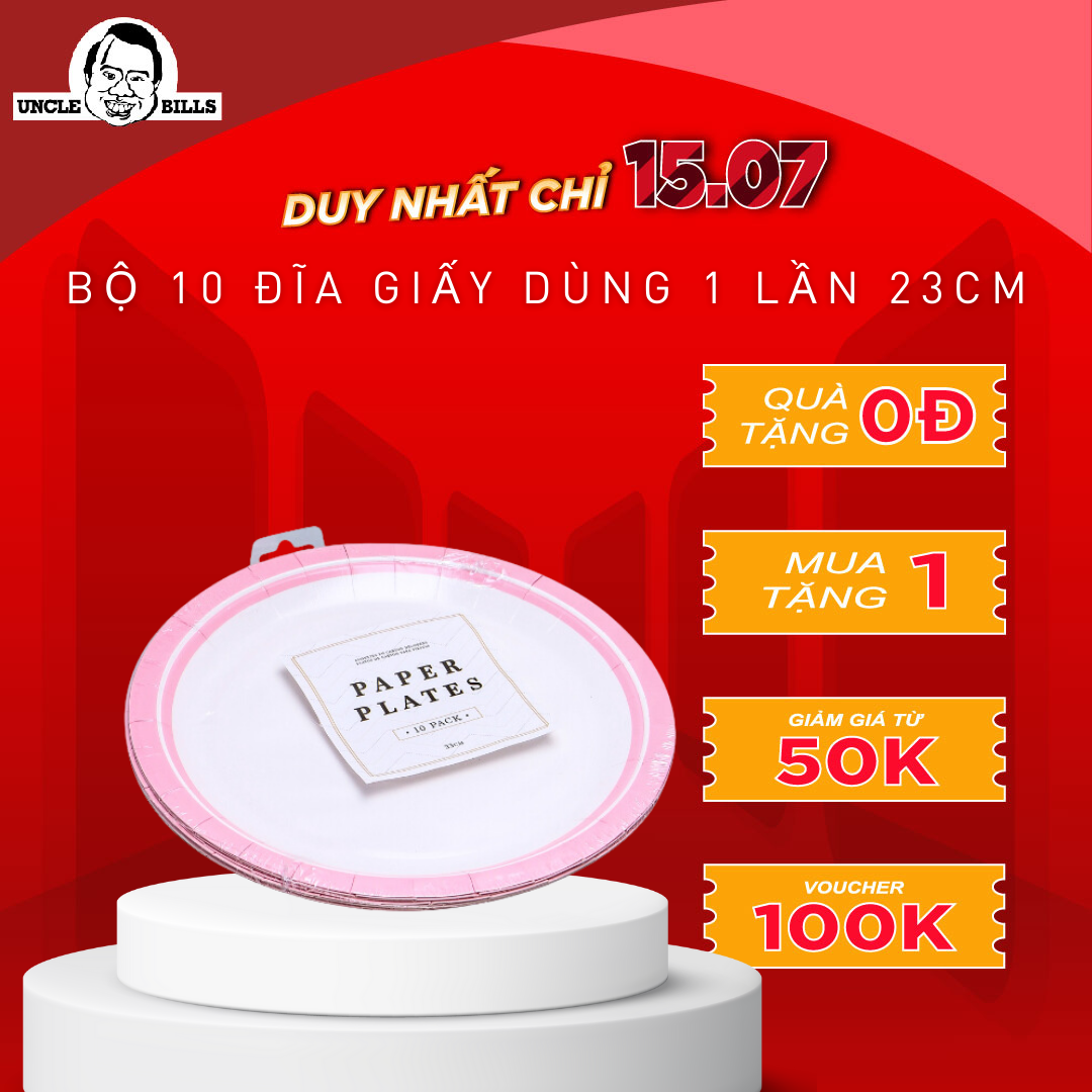 Đĩa giấy dùng một lần 23cm Màu Hồng 10 cái mỗi bộ Uncle Bills YT0061