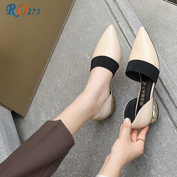 Giày sandal nữ cao gót 2 phân hai màu đỏ kem hàng hiệu rosata ro273