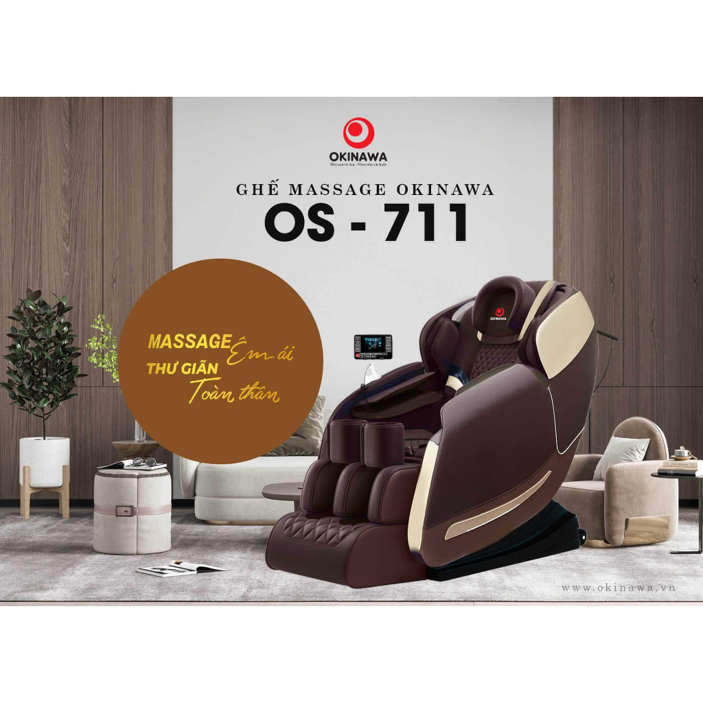 Ghế Massage Nhật Bản Okinawa OS 711,bi di chuyển chạy dài tới đùi non