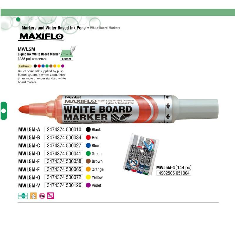 Bút viết bảng mực nước đầu bấm nét tròn Pentel/MWL5M