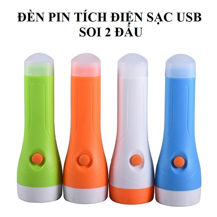 Đèn pin tích điện sạc USB soi sáng 2 đầu pin Lithium 18650 siêu khỏe