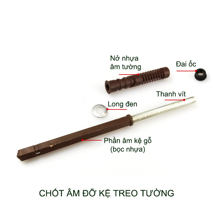 01 Chốt âm làm kệ gắn tường phi 10-12mm dài 100-120-145mm tùy chọn