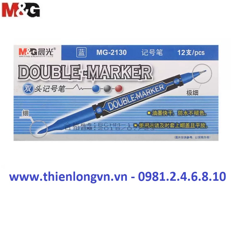 Hộp 12 cây bút dạ kính hai đầu M&G - 2130 màu xanh