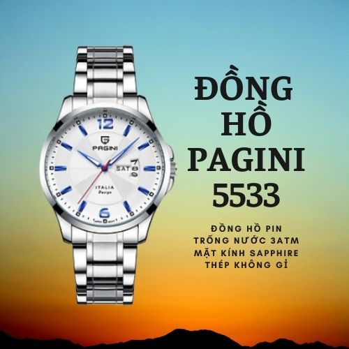 Đồng hồ nam PAGINI PA5533W dây thép không gỉ - Lịch ngày cao cấp tinh tế và lịch lãm