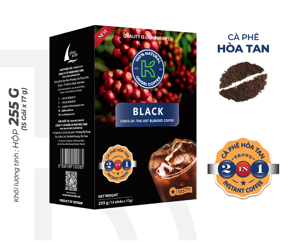 Cà Phê Hòa Tan K-Coffee Black 2in1 (255g / Hộp)