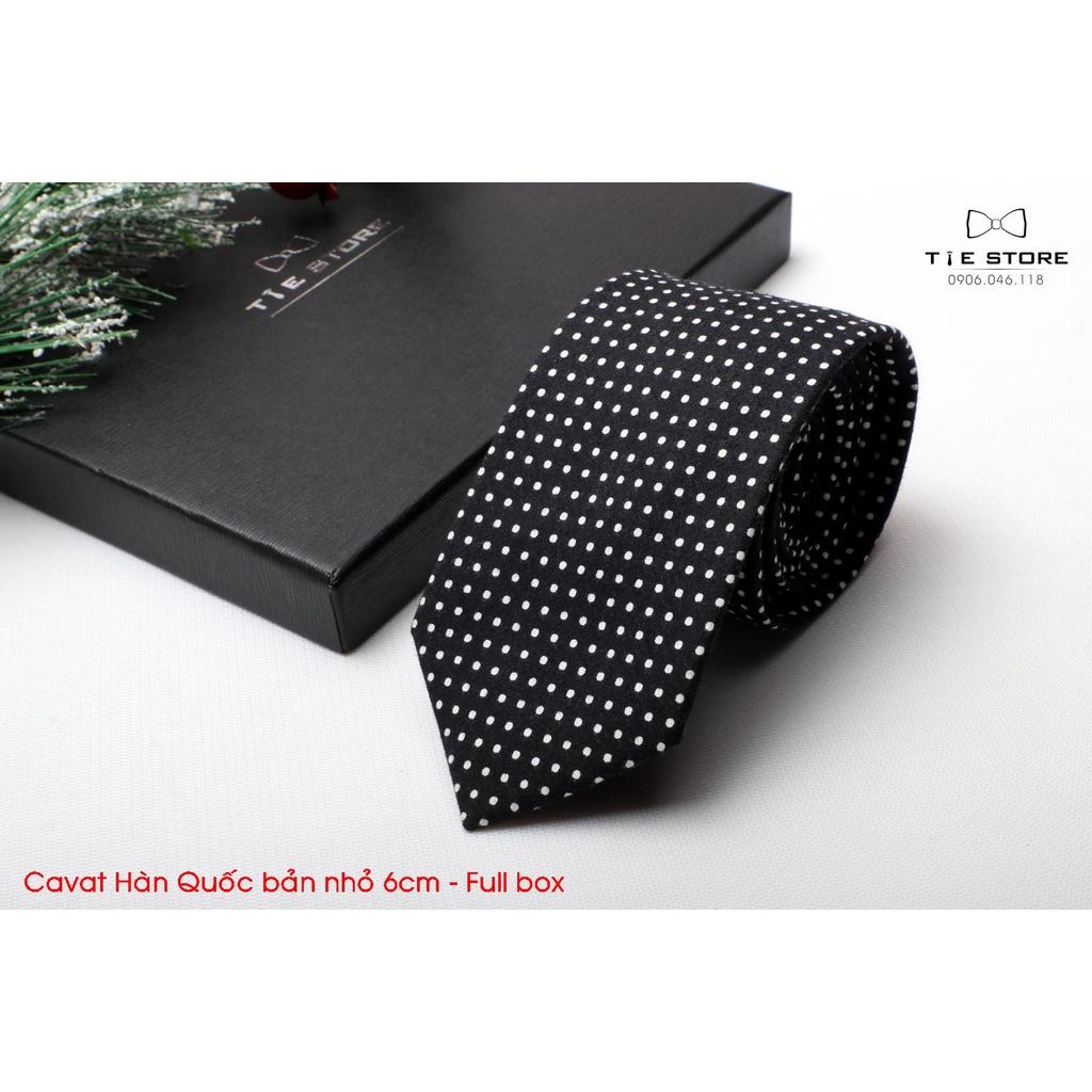 Cà Vạt Nam Bản nhỏ 6cm đen chấm bi - Cavat Hàn Quốc Cao Cấp Full box