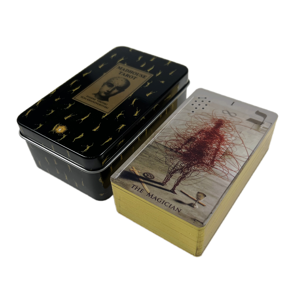 [Mạ Cạnh] Bộ Bài Madhouse Tarot Hộp Thiếc Mạ Cạnh Vàng 78 Lá 98x58 Mm Đá Thanh Tẩy