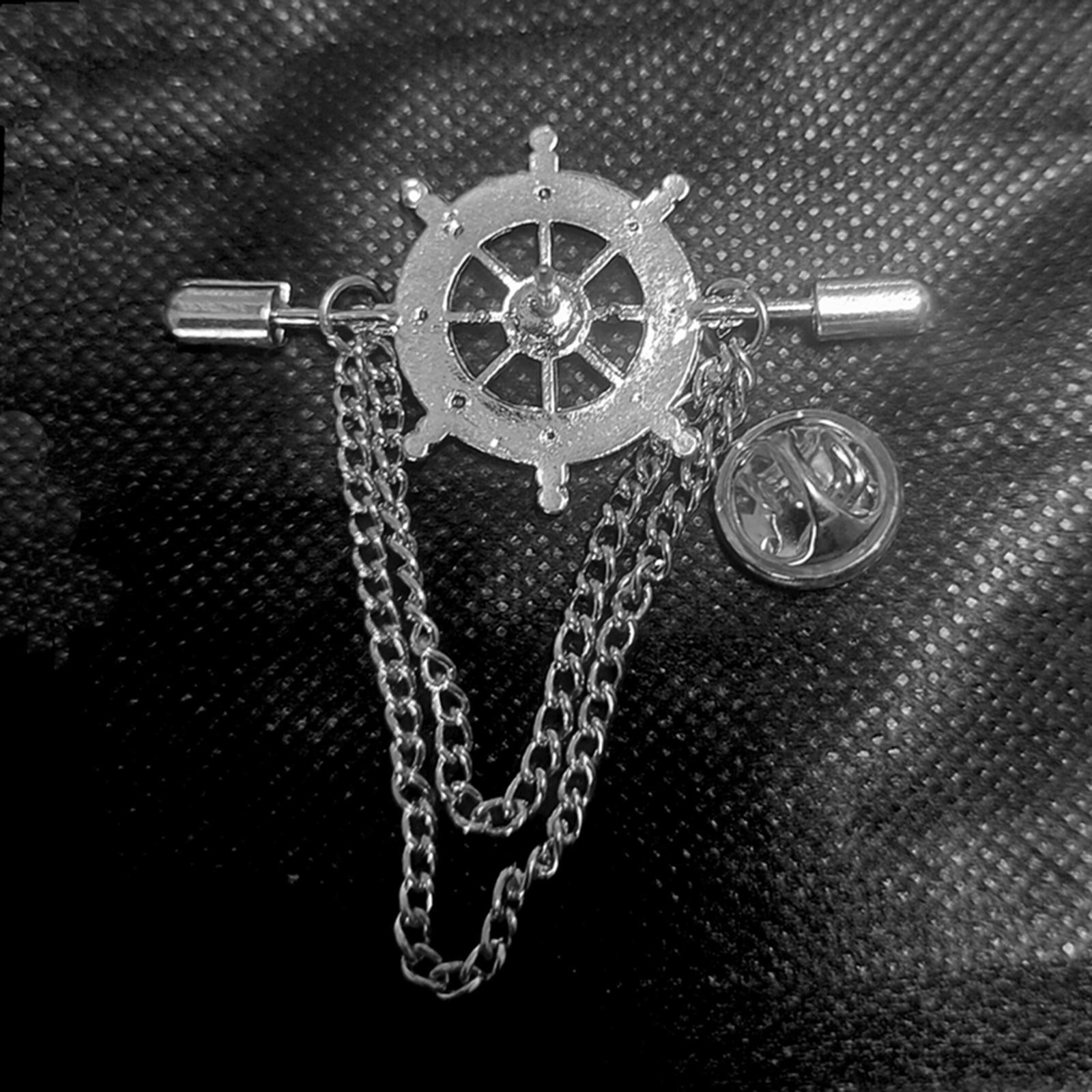Tassel Chain Brooch Rudder Brooch for Men Suit Shirt Pins Decor Alloy Badge Jewelry Accessories Lapel Pin for Father's Day Gift Shirt