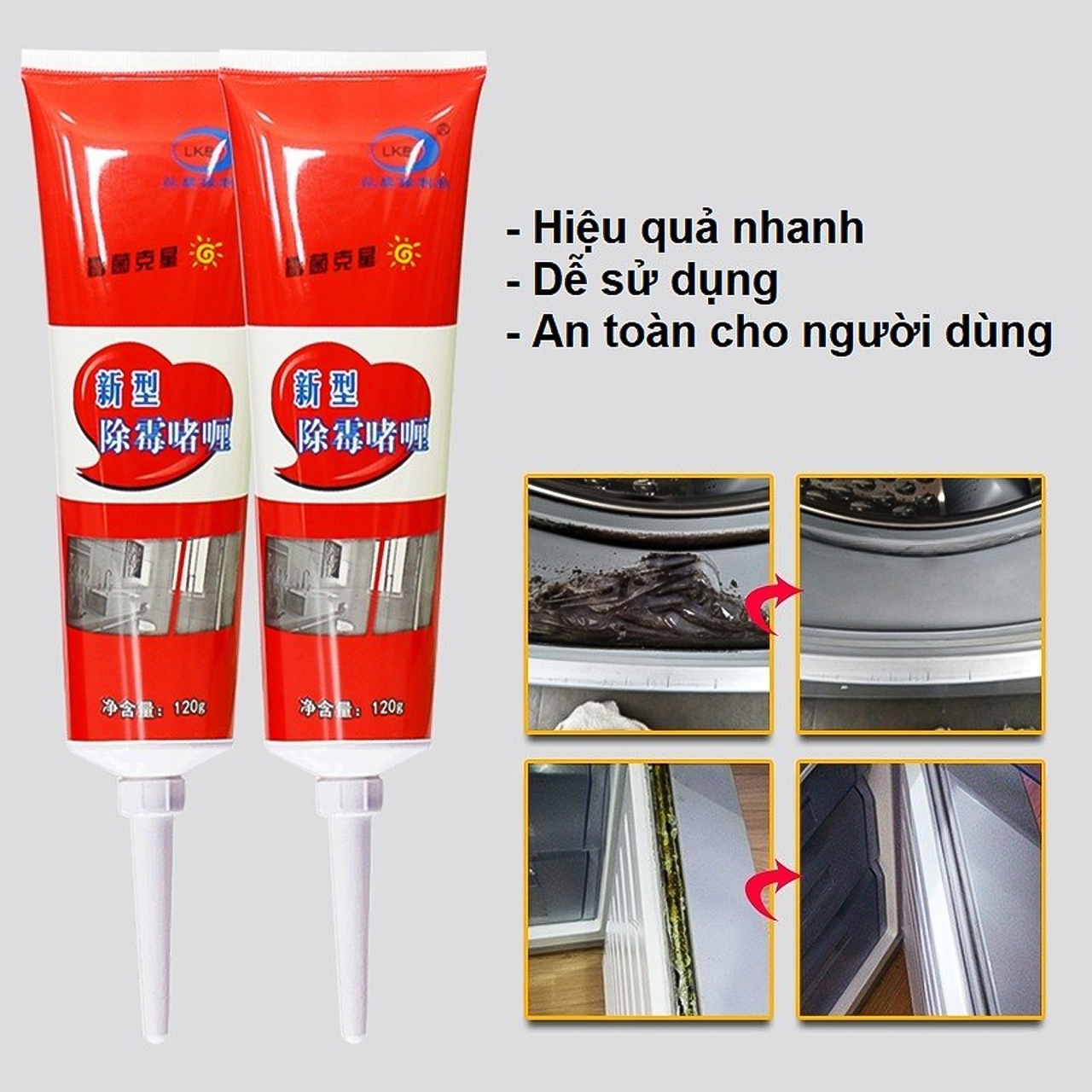 Gel tẩy nấm mốc đa năng 120ml keo tẩy nấm mốc slicon, gioăng cao su máy giặt, mốc chân tường làm sạc khu bếp, nhà vệ sinh, kẽ tường, tủ lạnh - loại cực mạnh, chất lượng cao