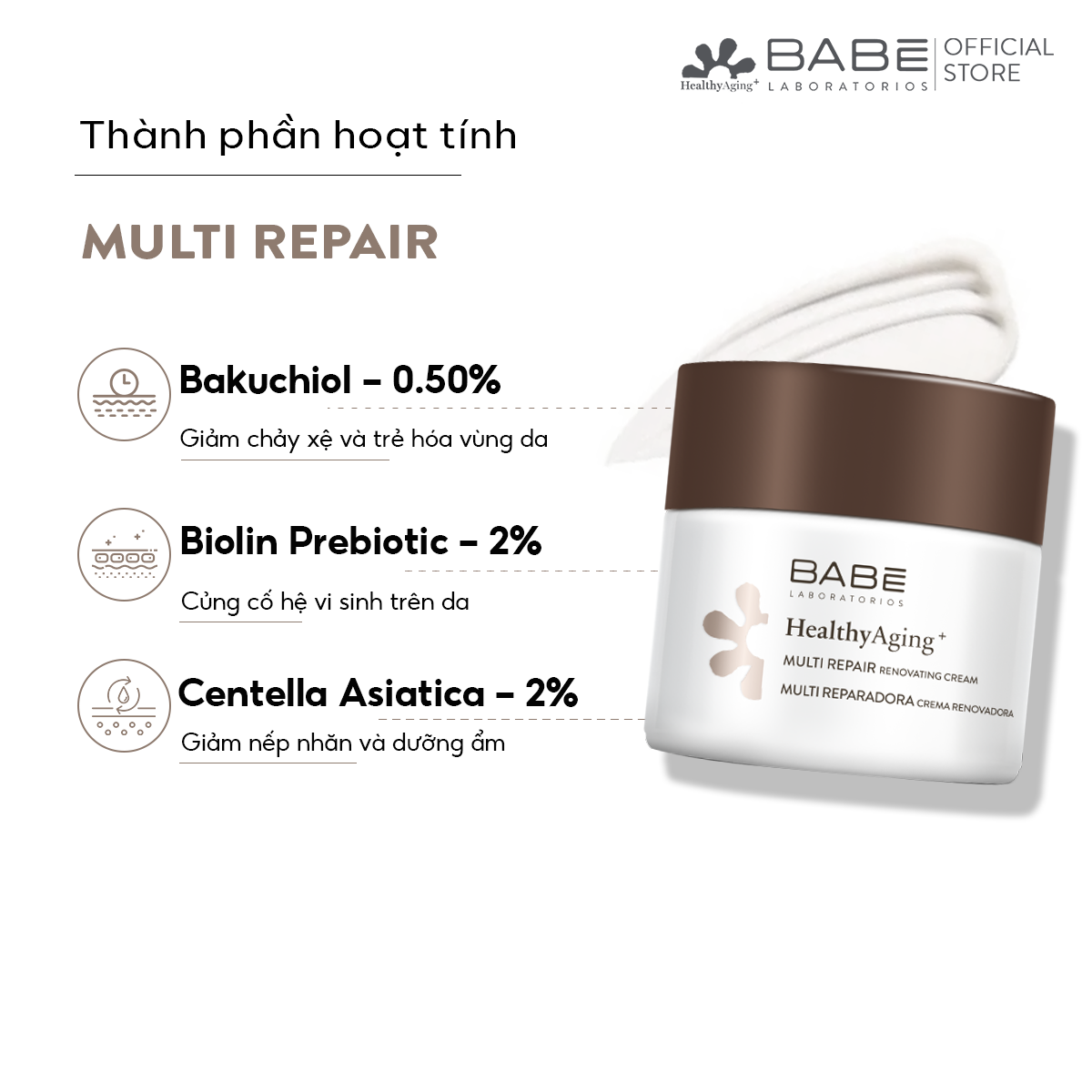 Kem dưỡng chống lão hóa da, phục hồi da Babe Healthy Aging + Muite Repair Renovating Cream night 50ml