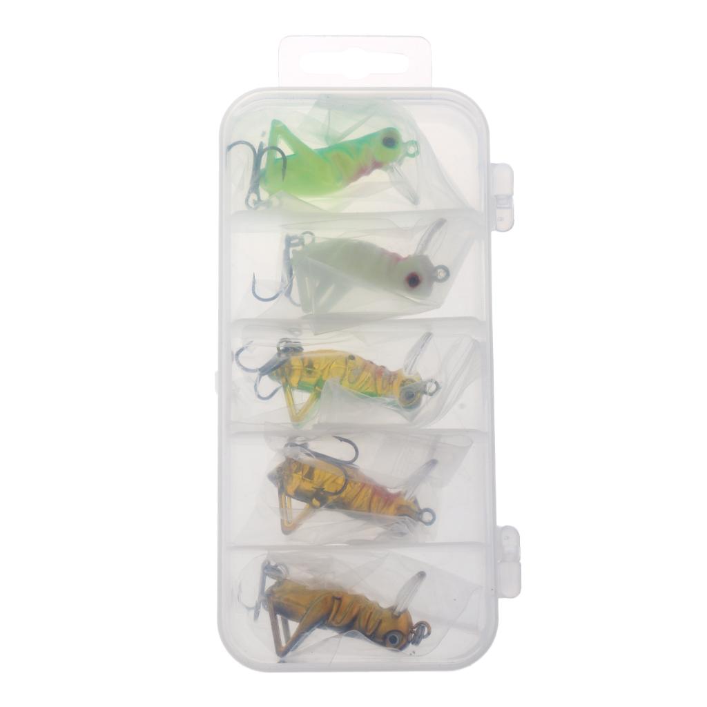 5Pcs Insects Fishing Lures Hard Baits Floating Simulation Grasshopper Lures