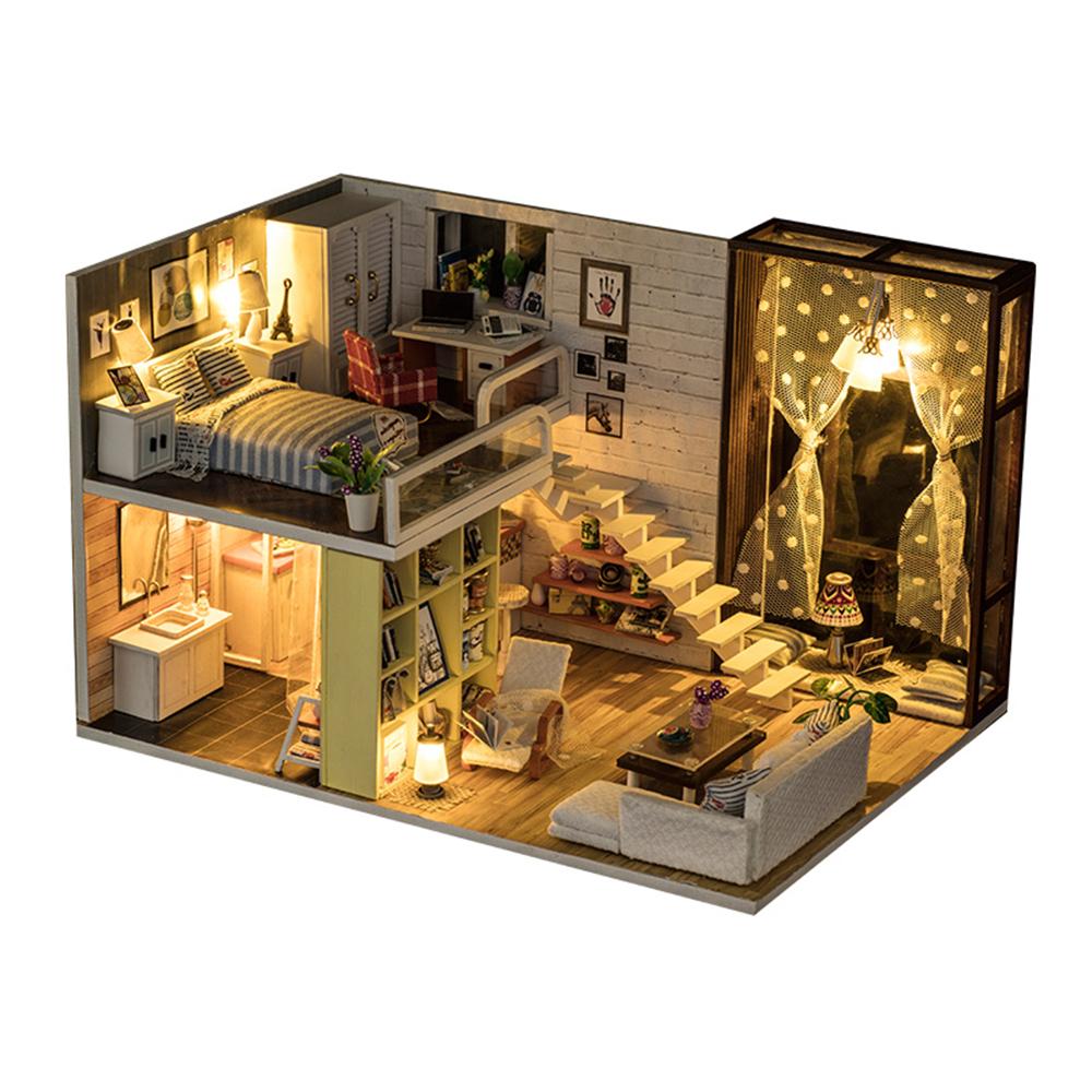 Ngôi nhà búp bê bằng gỗ 3D thu nhỏ với đồ nội thất và đèn LED
