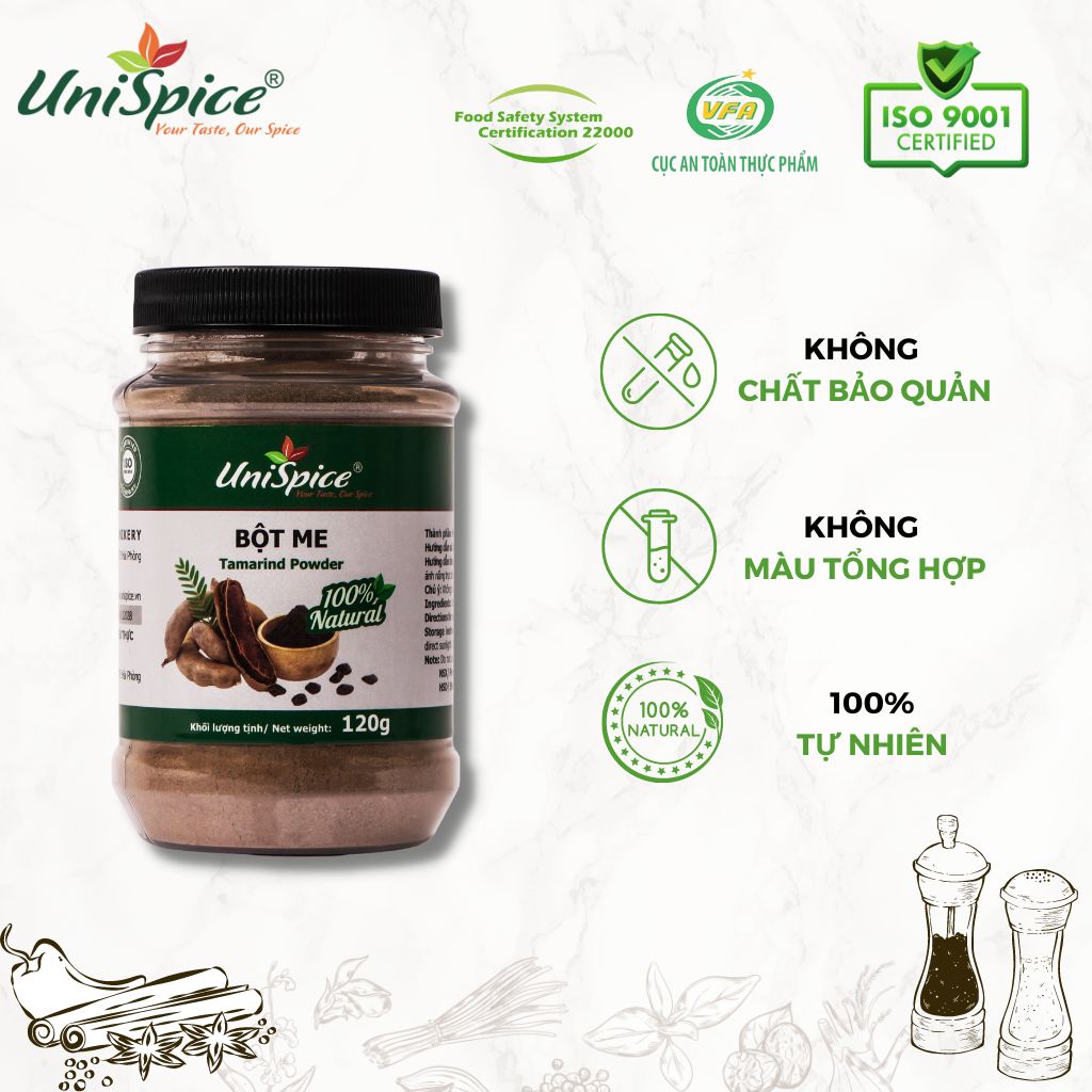 Bột me Unispice120g/ lọ (chọn thêm nhiều quy cách theo gram)- Gia vị tự nhiên/ nấu canh chua, món sốt - bột me