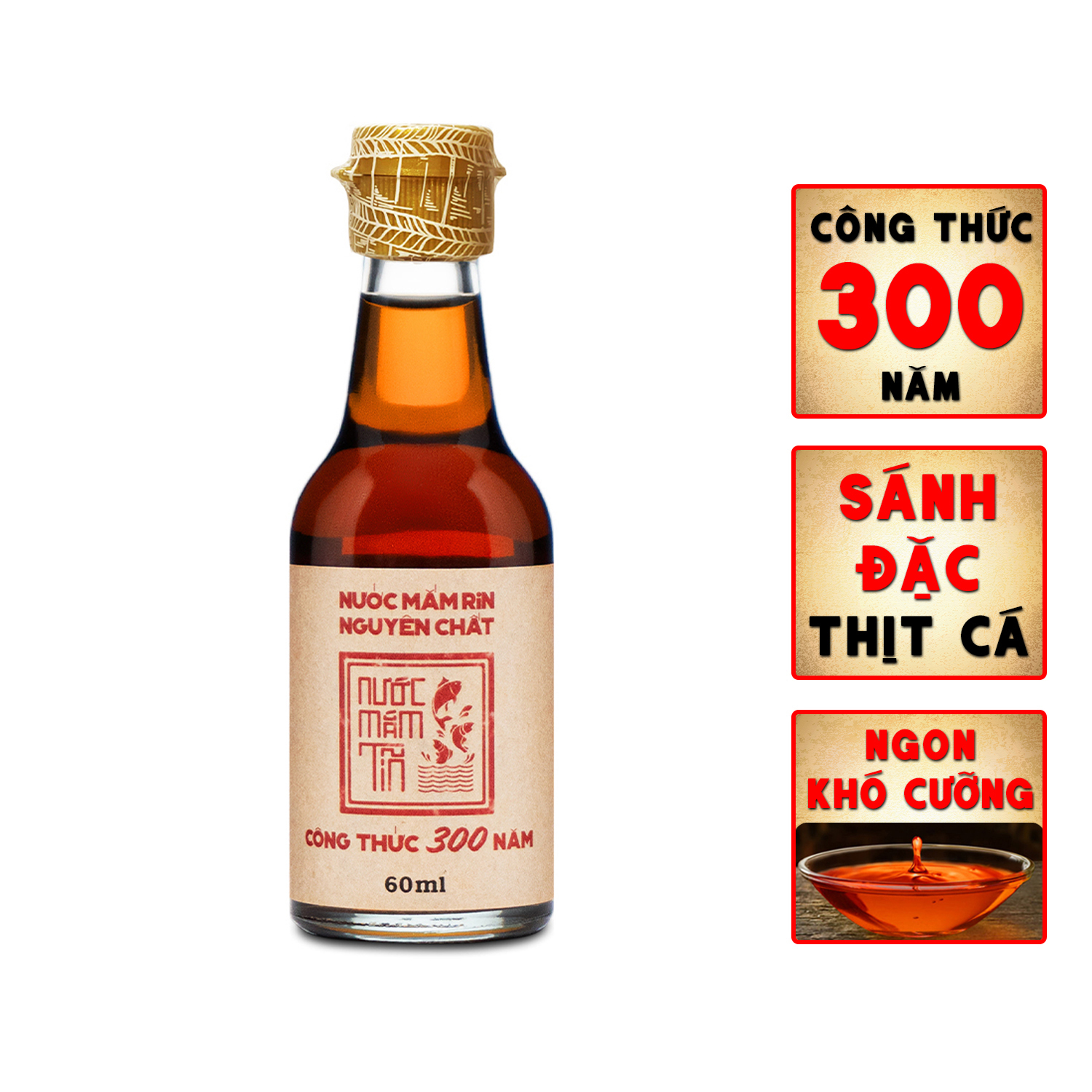 Nước Mắm Tĩn Nhãn Đỏ cá cơm than Mini 40N 60ml/chai Rin Nguyên Chất Truyền Thống