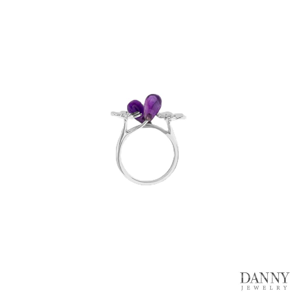 Nhẫn Nữ Danny Jewelry Bạc 925 Xi Rhodium Đính Đá Amethyst Hình Giọt Nước SPLRA665